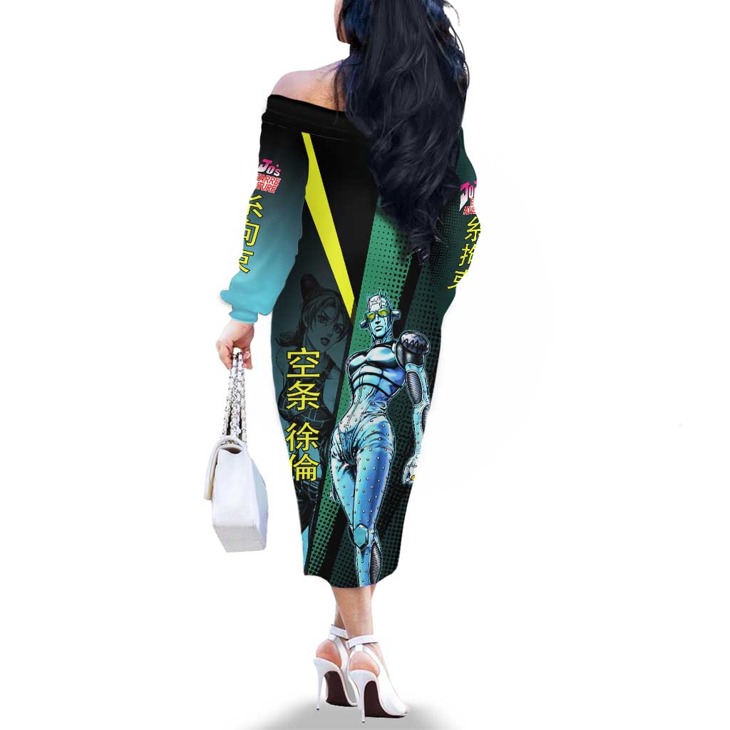 Jolyne Cujoh JoJo’s Bizarre Adventure Family Matching Off The Shoulder Long Sleeve Dress and Hawaiian Shirt with Stone Free Stand