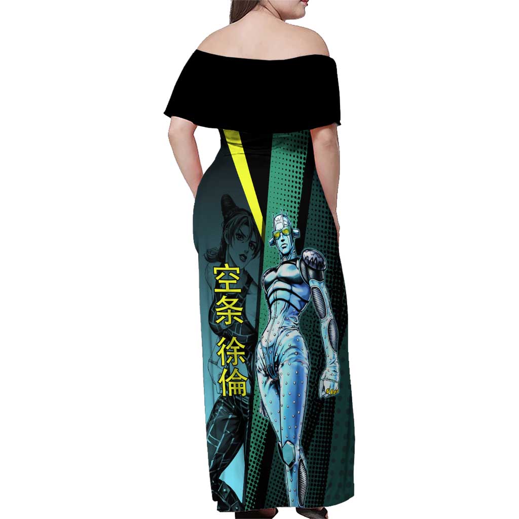 Jolyne Cujoh JoJo’s Bizarre Adventure Family Matching Off Shoulder Maxi Dress and Hawaiian Shirt with Stone Free Stand