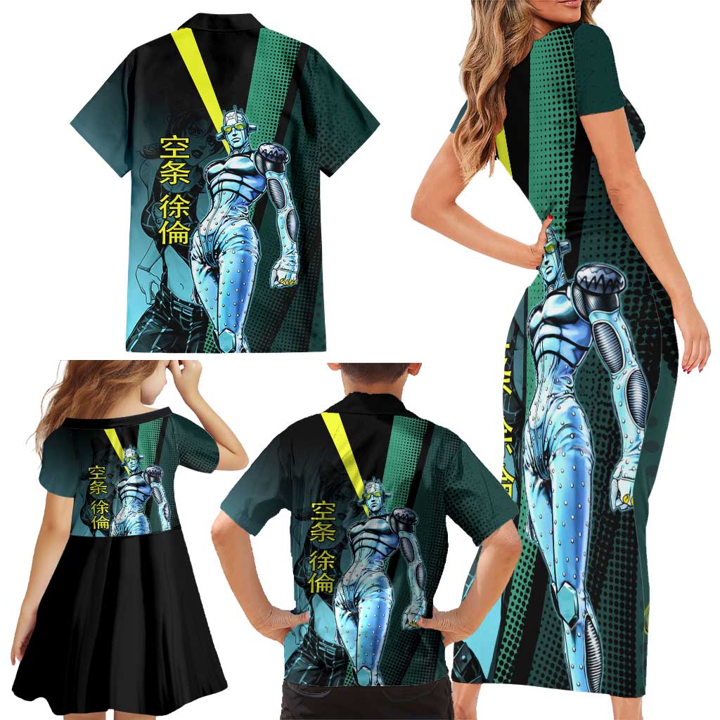 Jolyne Cujoh JoJo’s Bizarre Adventure Family Matching Short Sleeve Bodycon Dress and Hawaiian Shirt with Stone Free Stand