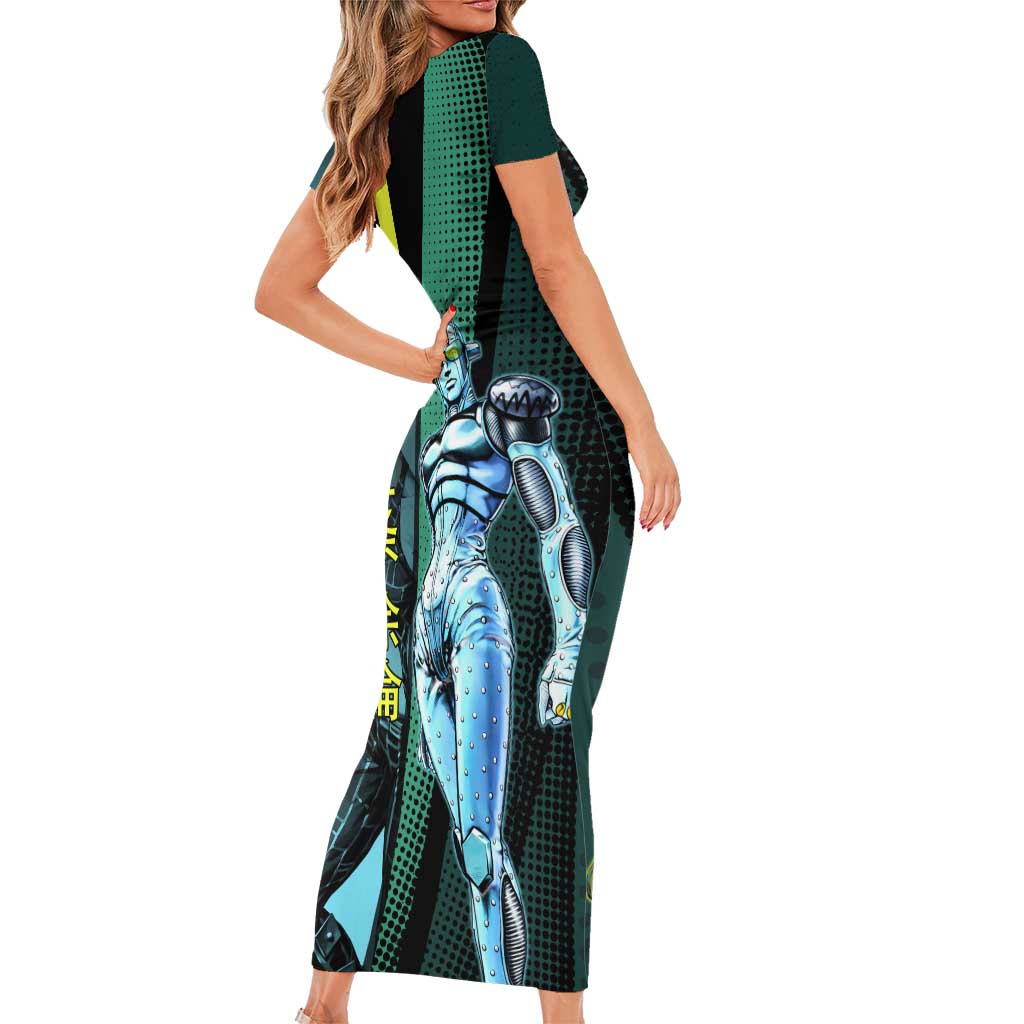 Jolyne Cujoh JoJo’s Bizarre Adventure Family Matching Short Sleeve Bodycon Dress and Hawaiian Shirt with Stone Free Stand