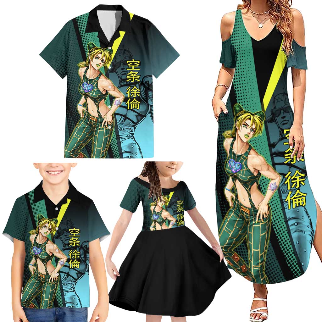 Jolyne Cujoh JoJo’s Bizarre Adventure Family Matching Summer Maxi Dress and Hawaiian Shirt with Stone Free Stand