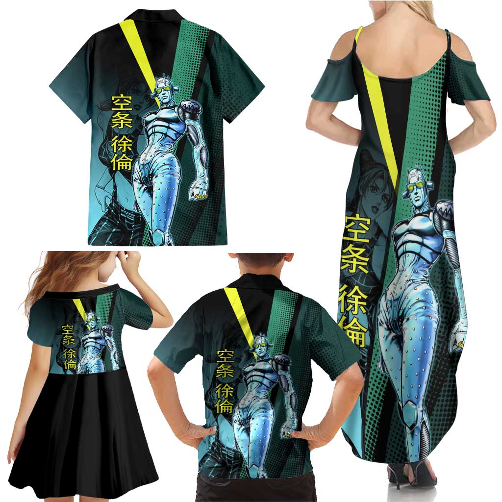 Jolyne Cujoh JoJo’s Bizarre Adventure Family Matching Summer Maxi Dress and Hawaiian Shirt with Stone Free Stand