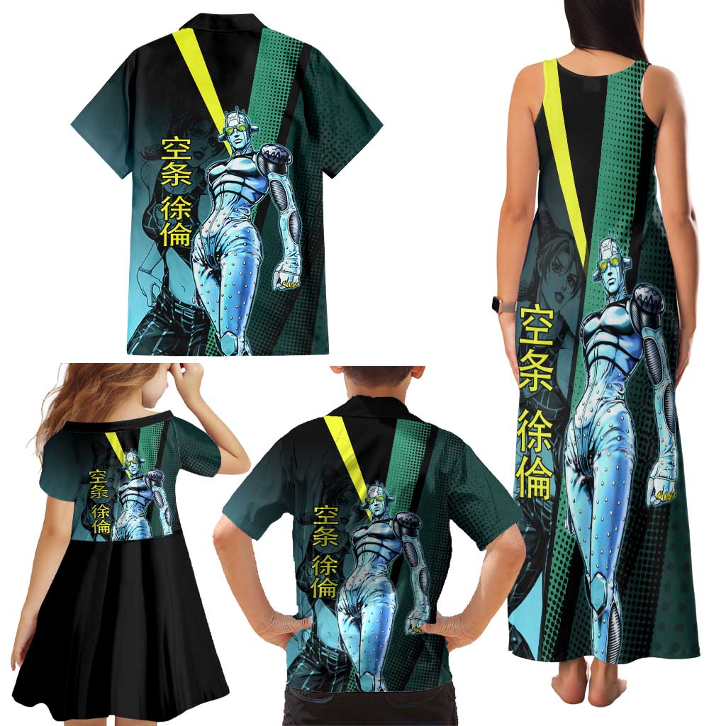 Jolyne Cujoh JoJo’s Bizarre Adventure Family Matching Tank Maxi Dress and Hawaiian Shirt with Stone Free Stand
