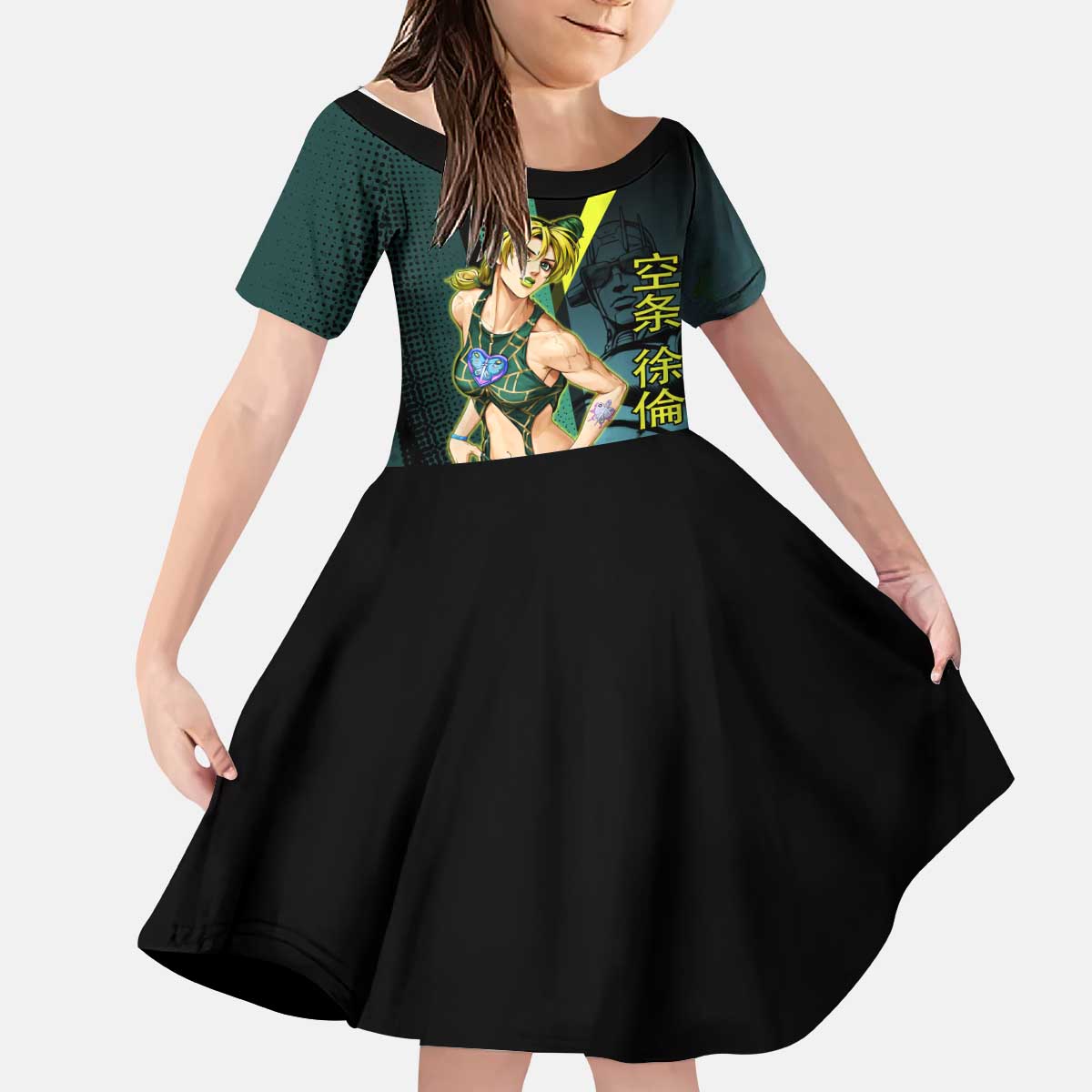 Jolyne Cujoh JoJo’s Bizarre Adventure Kid Short Sleeve Dress with Stone Free Stand - The Mazicc