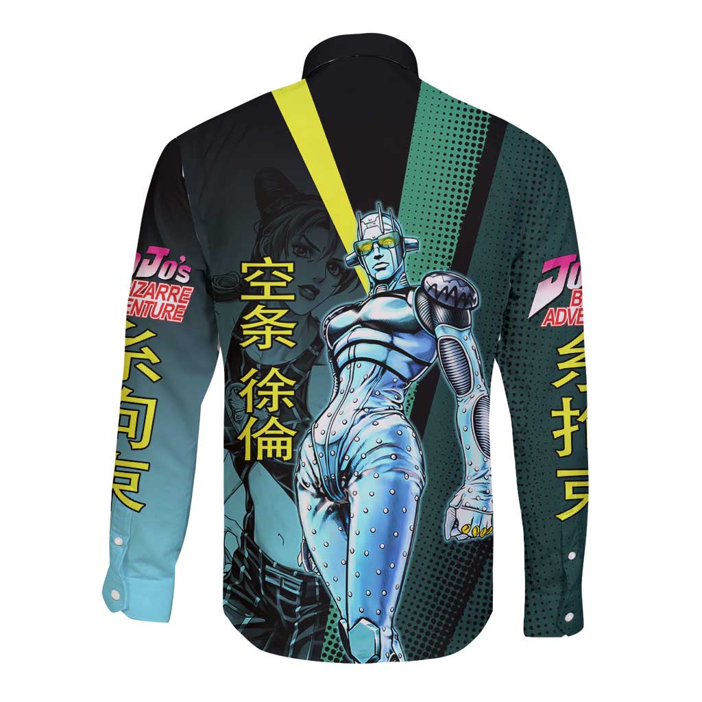 Jolyne Cujoh JoJo’s Bizarre Adventure Long Sleeve Button Shirt with Stone Free Stand - The Mazicc