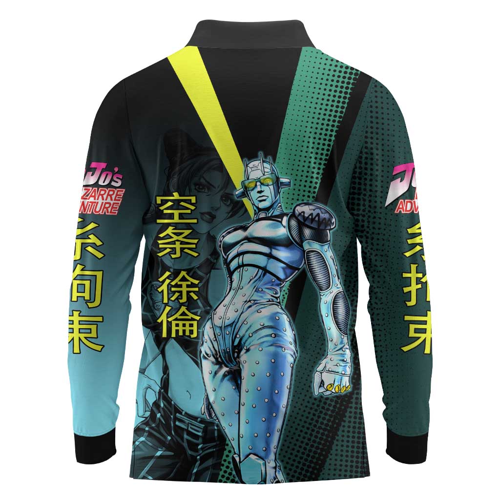 Jolyne Cujoh JoJo’s Bizarre Adventure Long Sleeve Polo Shirt with Stone Free Stand - The Mazicc