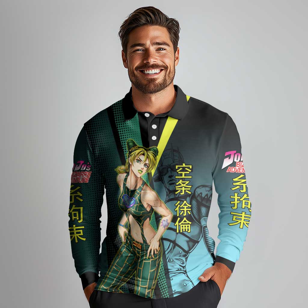 Jolyne Cujoh JoJo’s Bizarre Adventure Long Sleeve Polo Shirt with Stone Free Stand - The Mazicc