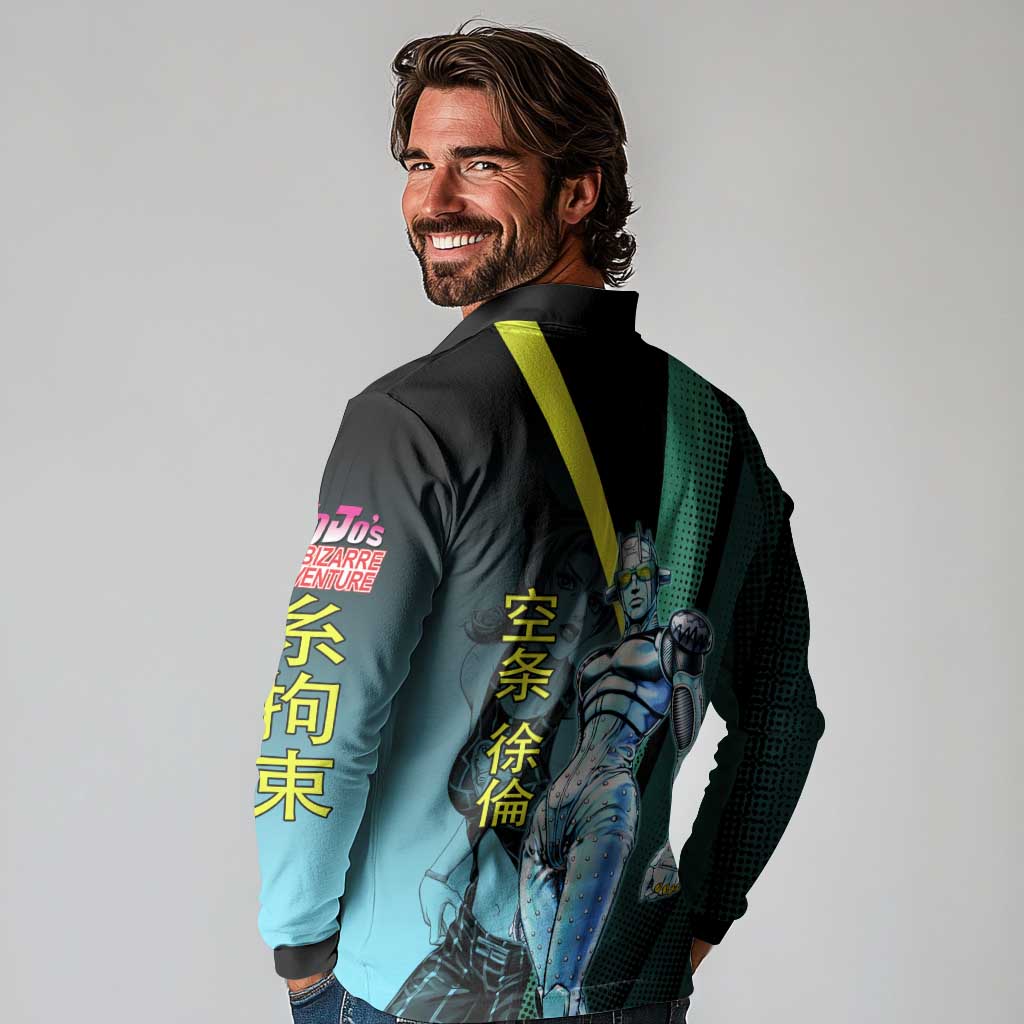 Jolyne Cujoh JoJo’s Bizarre Adventure Long Sleeve Polo Shirt with Stone Free Stand - The Mazicc