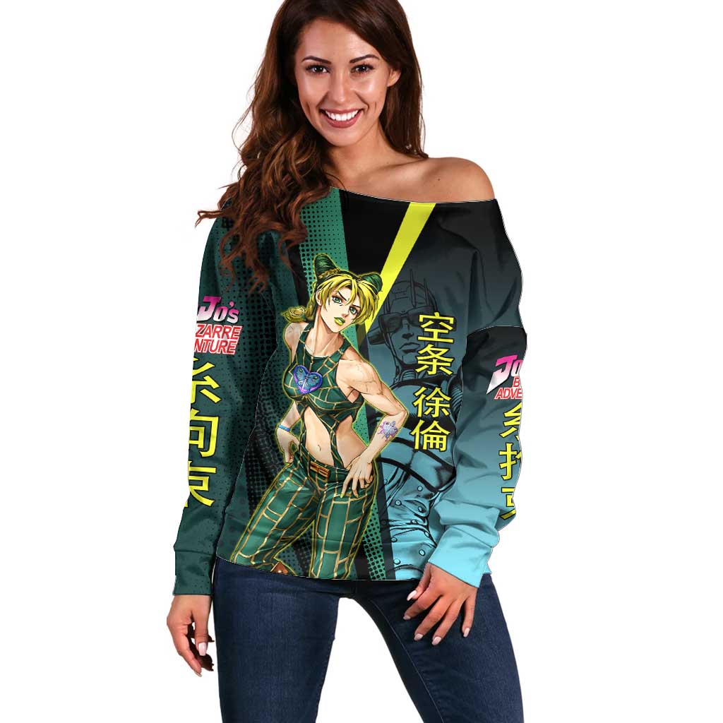 Jolyne Cujoh JoJo’s Bizarre Adventure Off Shoulder Sweater with Stone Free Stand - The Mazicc