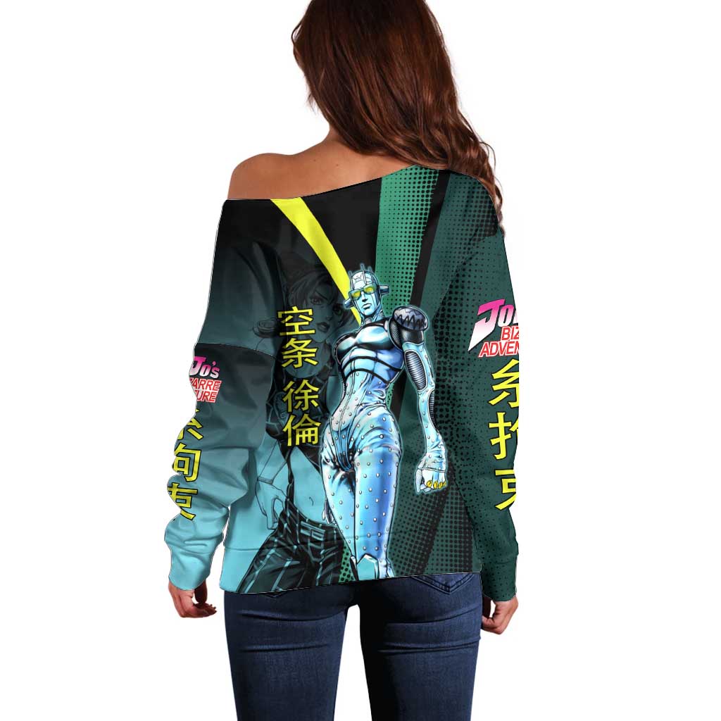Jolyne Cujoh JoJo’s Bizarre Adventure Off Shoulder Sweater with Stone Free Stand - The Mazicc