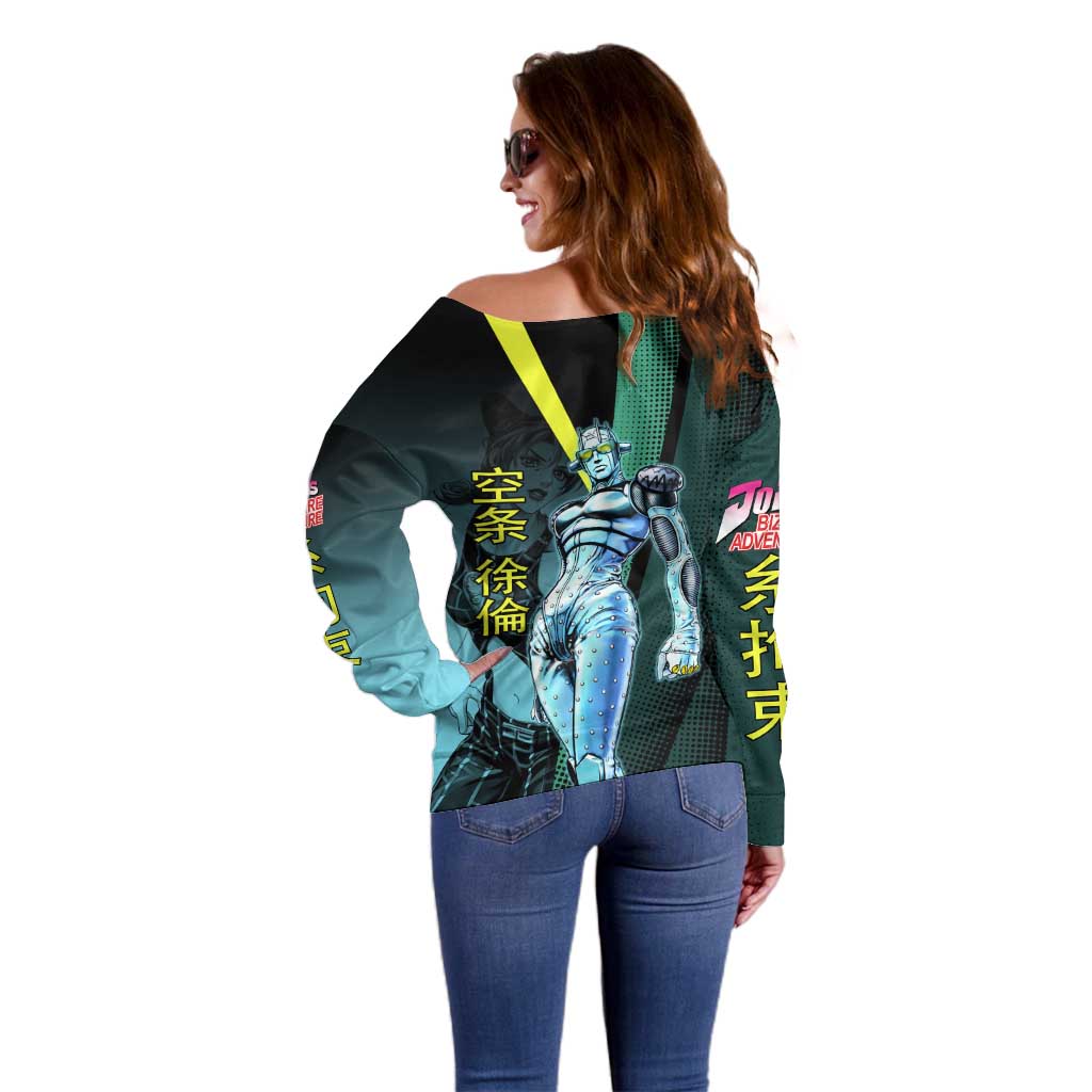 Jolyne Cujoh JoJo’s Bizarre Adventure Off Shoulder Sweater with Stone Free Stand - The Mazicc