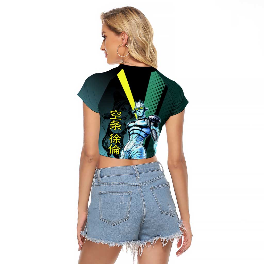 Jolyne Cujoh JoJo’s Bizarre Adventure Raglan Cropped T Shirt with Stone Free Stand - The Mazicc