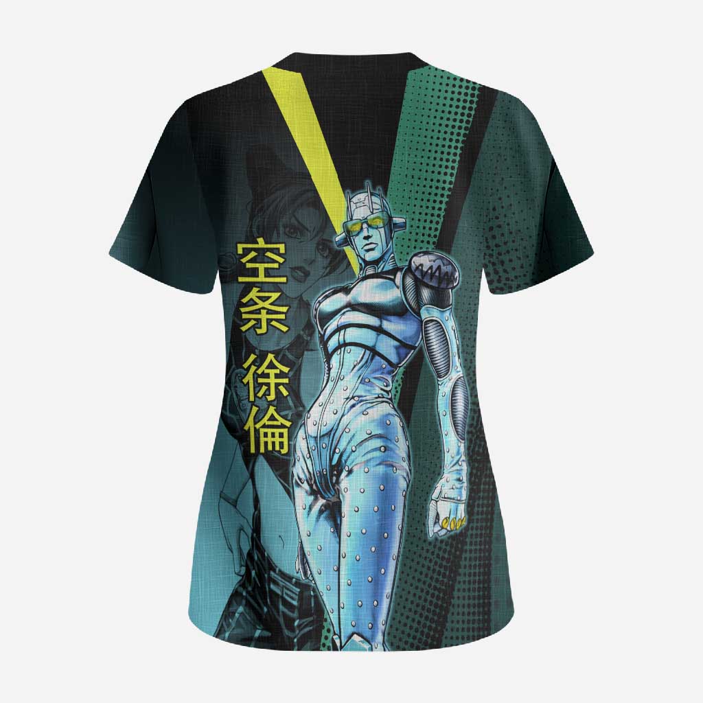 Jolyne Cujoh JoJo’s Bizarre Adventure Scrub Top with Stone Free Stand - The Mazicc