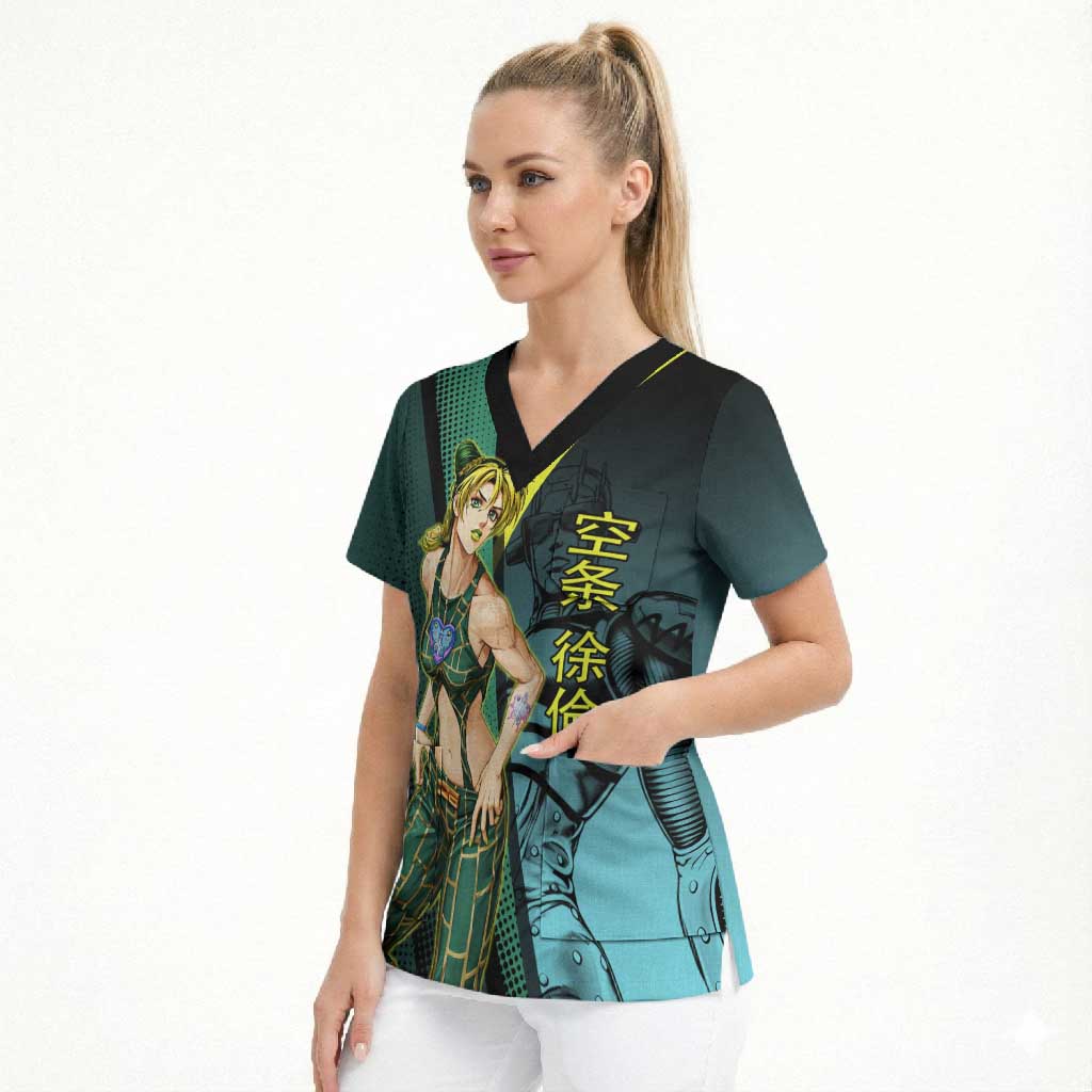 Jolyne Cujoh JoJo’s Bizarre Adventure Scrub Top with Stone Free Stand - The Mazicc