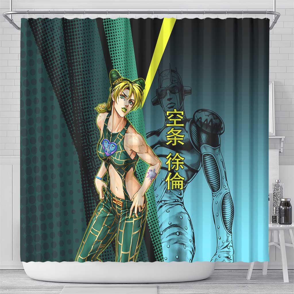 Jolyne Cujoh JoJo’s Bizarre Adventure Shower Curtain with Stone Free Stand - The Mazicc