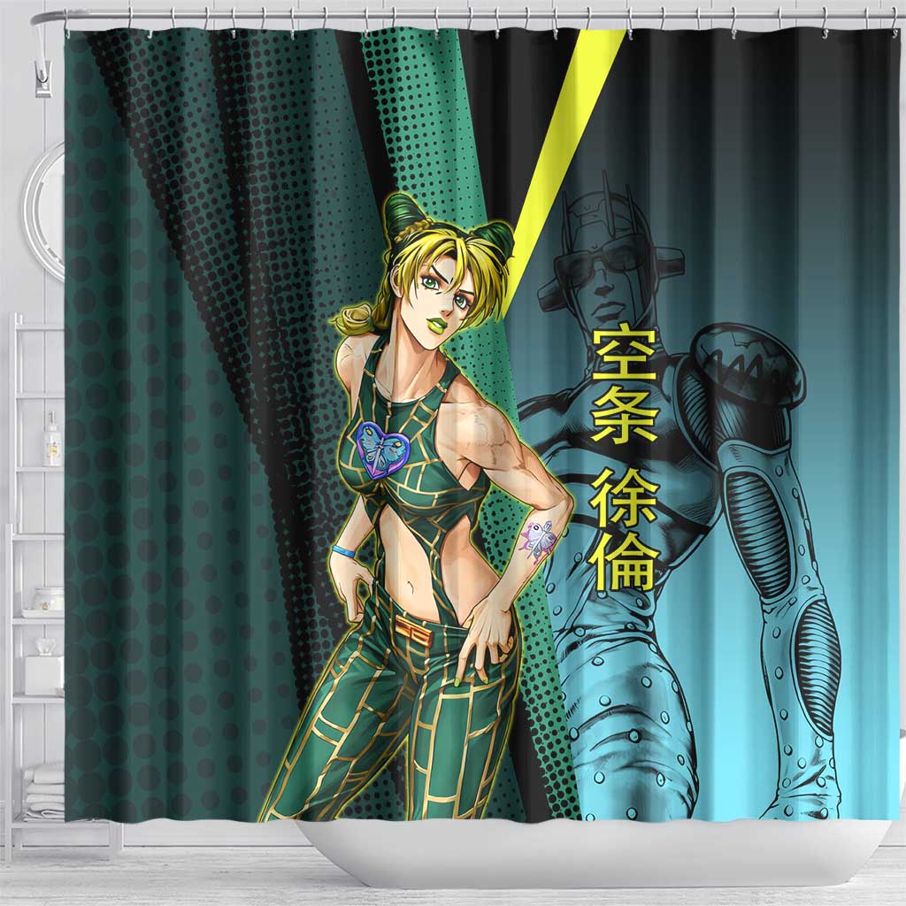 Jolyne Cujoh JoJo’s Bizarre Adventure Shower Curtain with Stone Free Stand - The Mazicc