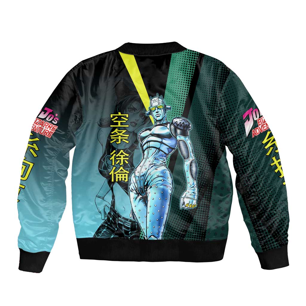 Jolyne Cujoh JoJo’s Bizarre Adventure Sleeve Zip Bomber Jacket with Stone Free Stand - The Mazicc
