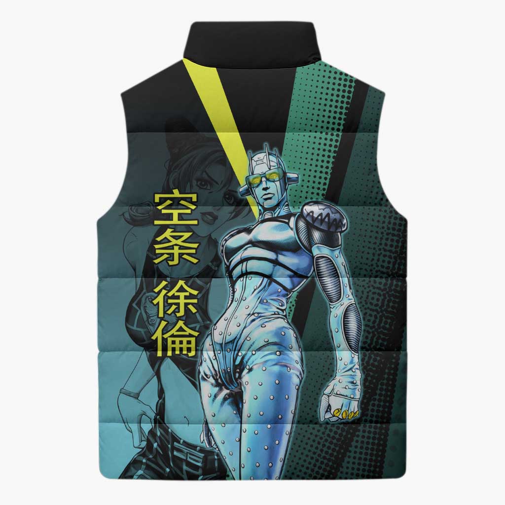 Jolyne Cujoh JoJo’s Bizarre Adventure Sleeveless Puffer Jacket with Stone Free Stand - The Mazicc