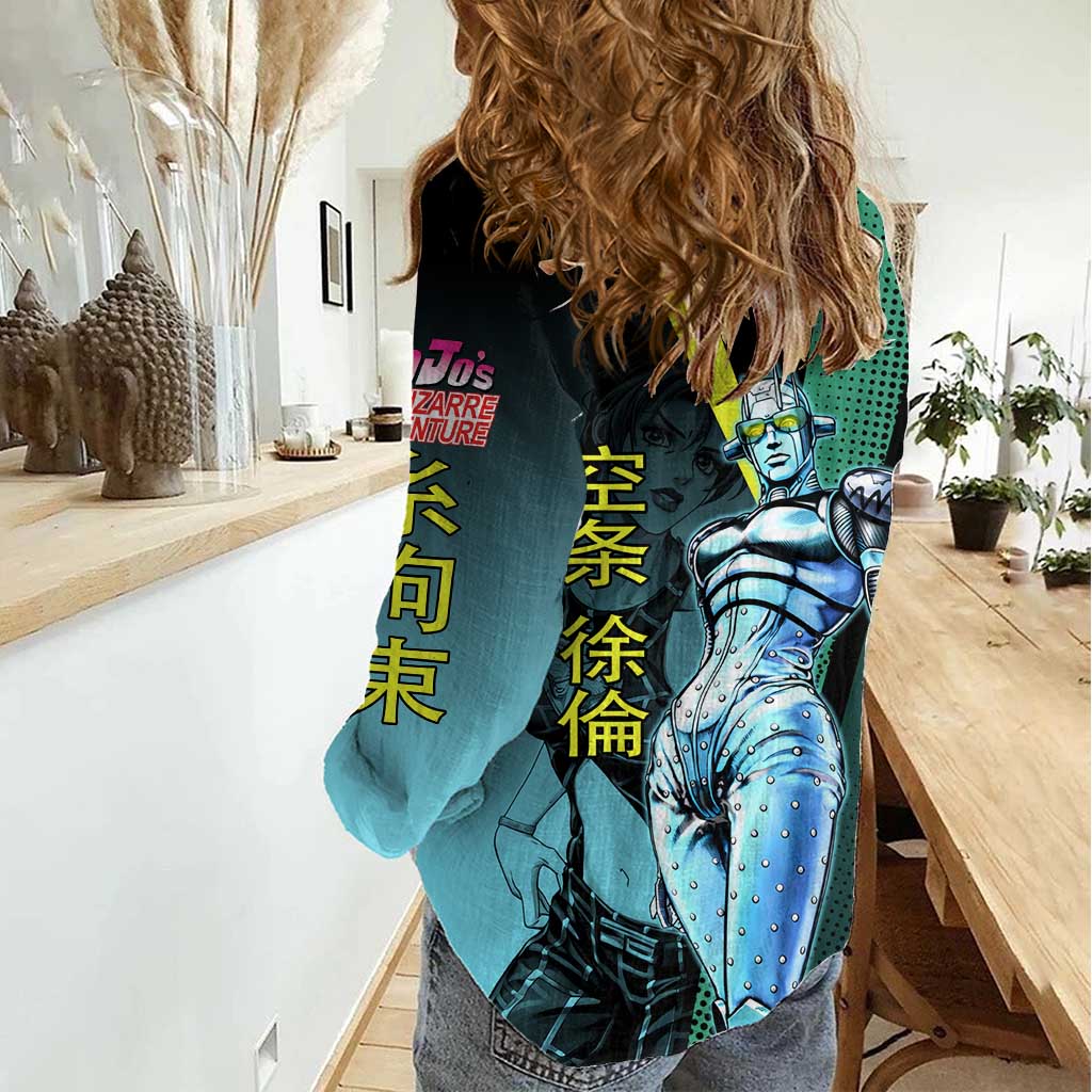 Jolyne Cujoh JoJo’s Bizarre Adventure Women Casual Shirt with Stone Free Stand - The Mazicc