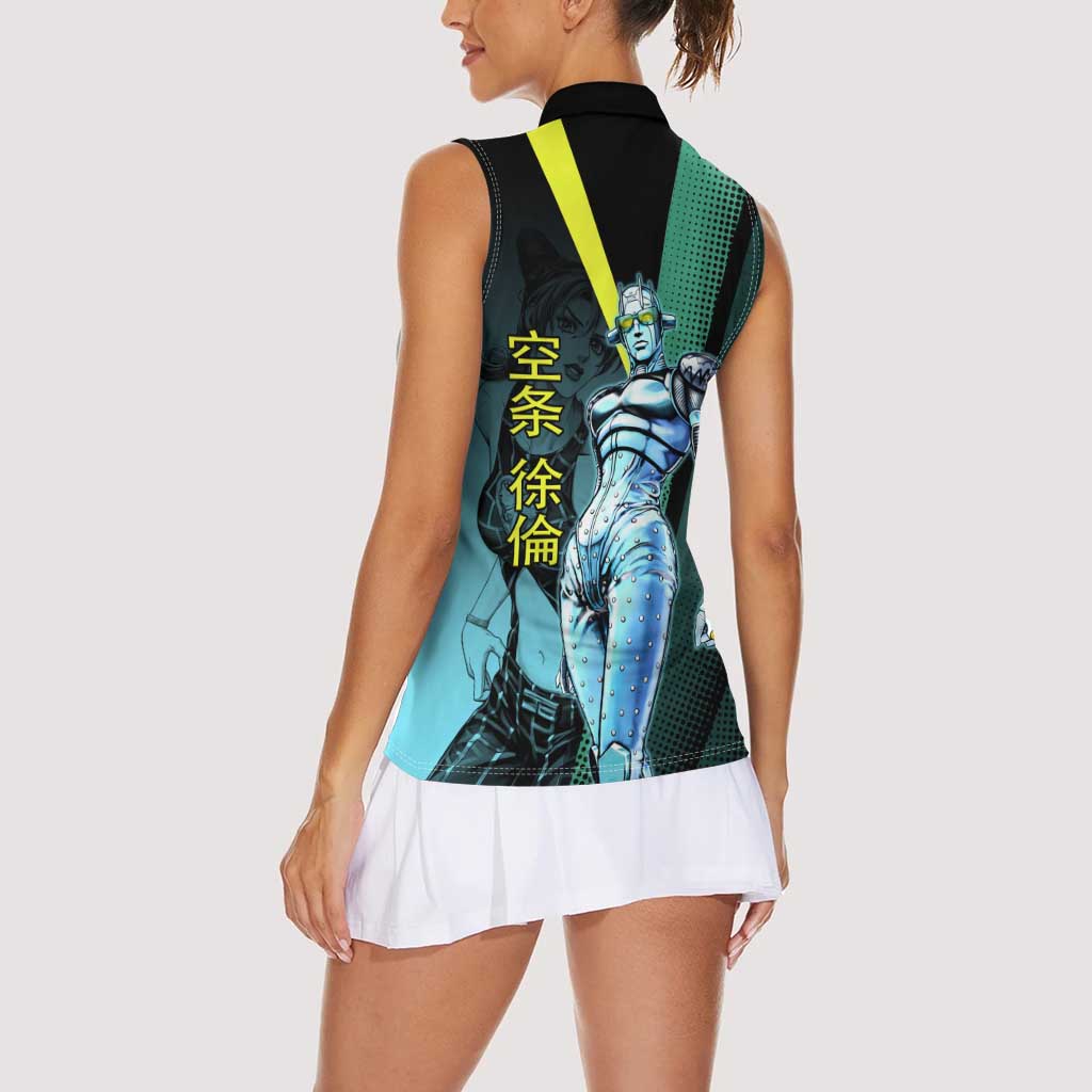 Jolyne Cujoh JoJo’s Bizarre Adventure Women Sleeveless Polo Shirt with Stone Free Stand - The Mazicc