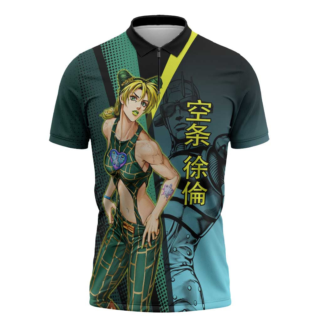 Jolyne Cujoh JoJo’s Bizarre Adventure Zipper Polo Shirt with Stone Free Stand - The Mazicc