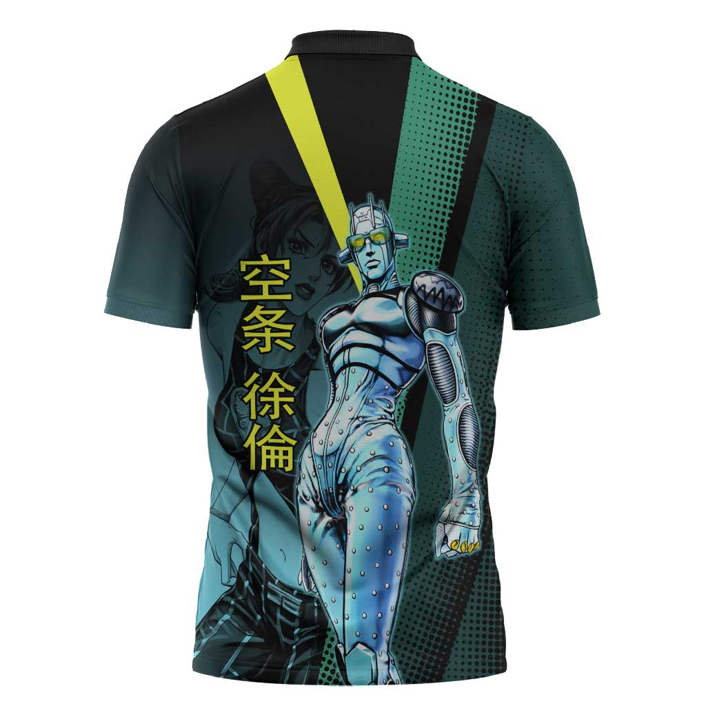 Jolyne Cujoh JoJo’s Bizarre Adventure Zipper Polo Shirt with Stone Free Stand - The Mazicc