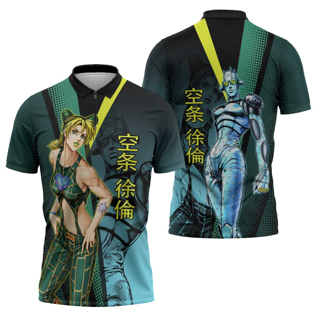 Jolyne Cujoh JoJo’s Bizarre Adventure Zipper Polo Shirt with Stone Free Stand - The Mazicc