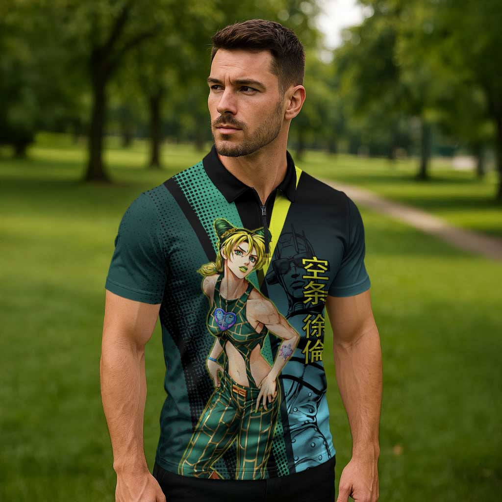 Jolyne Cujoh JoJo’s Bizarre Adventure Zipper Polo Shirt with Stone Free Stand - The Mazicc