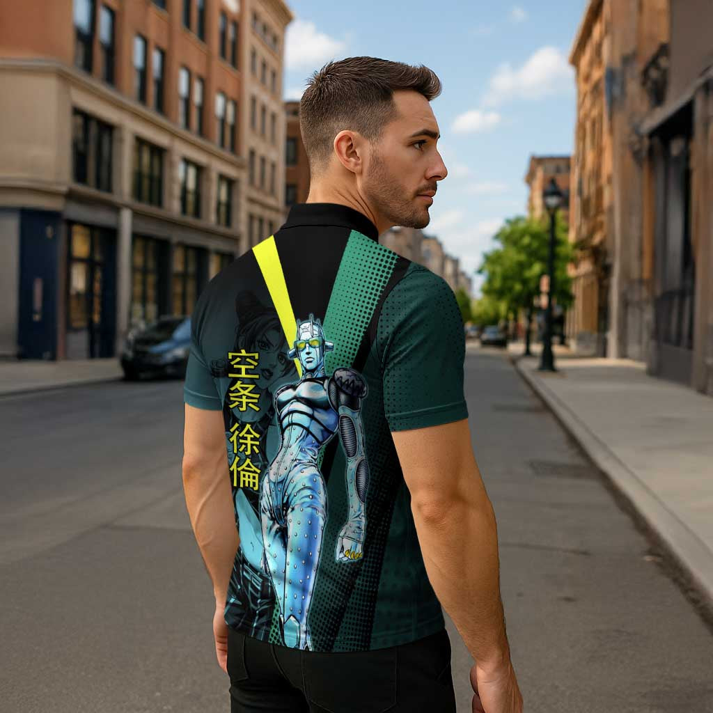 Jolyne Cujoh JoJo’s Bizarre Adventure Zipper Polo Shirt with Stone Free Stand - The Mazicc