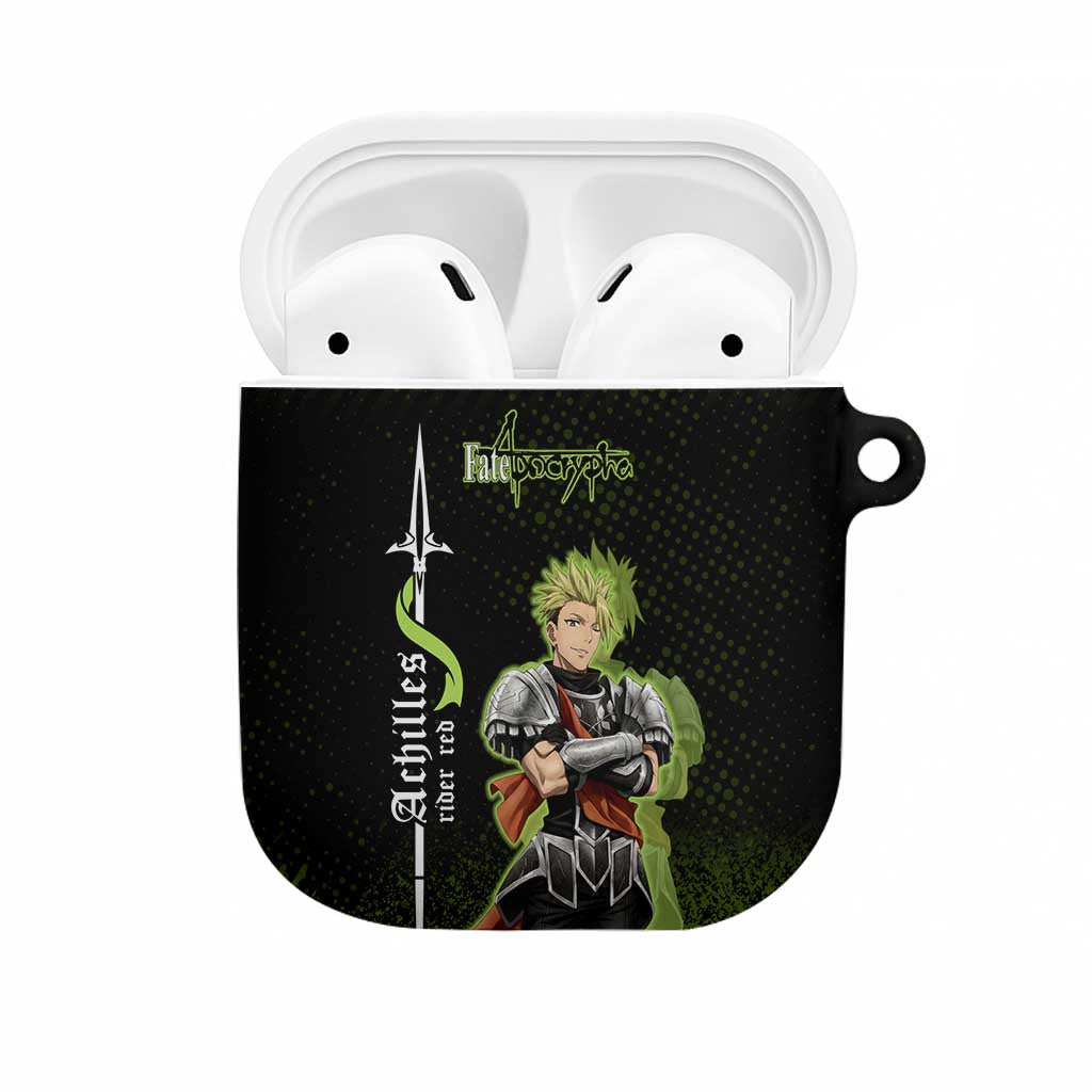 Achilles Fate Apocrypha Theme AirPods Case with Spear Pose and Green Black Grunge Graphic Design - The Mazicc