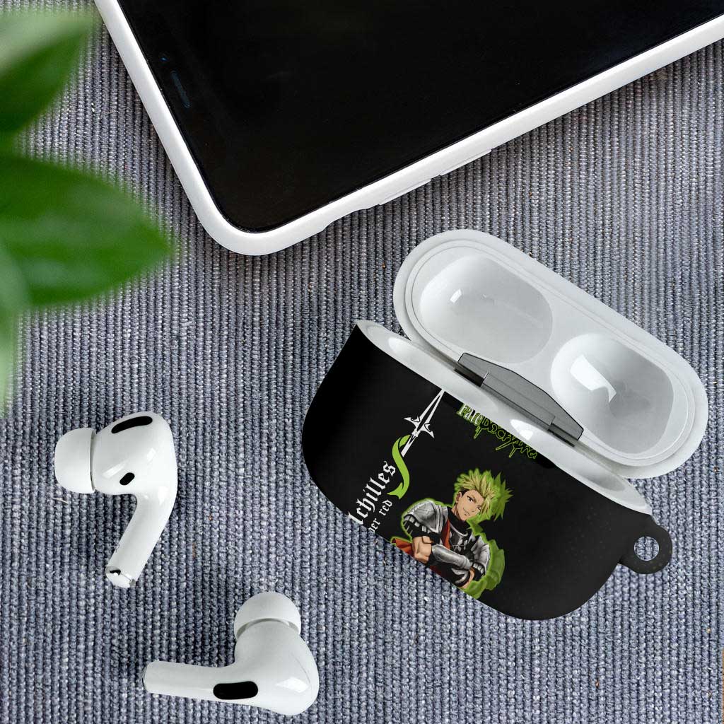 Achilles Fate Apocrypha Theme AirPods Case with Spear Pose and Green Black Grunge Graphic Design - The Mazicc
