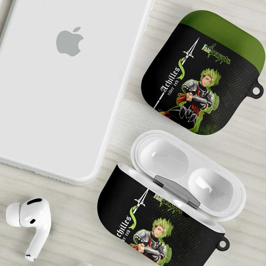 Achilles Fate Apocrypha Theme AirPods Case with Spear Pose and Green Black Grunge Graphic Design - The Mazicc