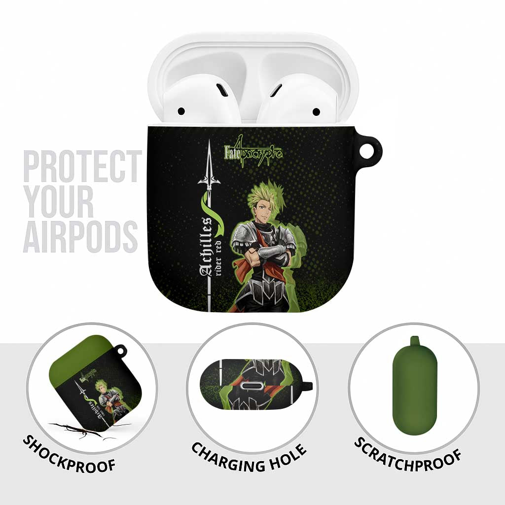 Achilles Fate Apocrypha Theme AirPods Case with Spear Pose and Green Black Grunge Graphic Design - The Mazicc