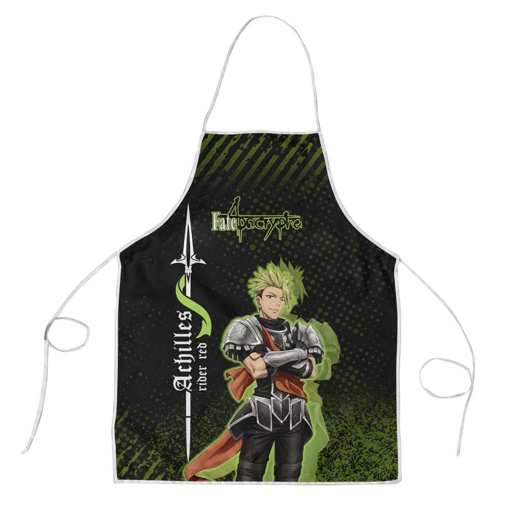 Achilles Fate Apocrypha Theme Apron with Spear Pose and Green Black Grunge Graphic Design - The Mazicc