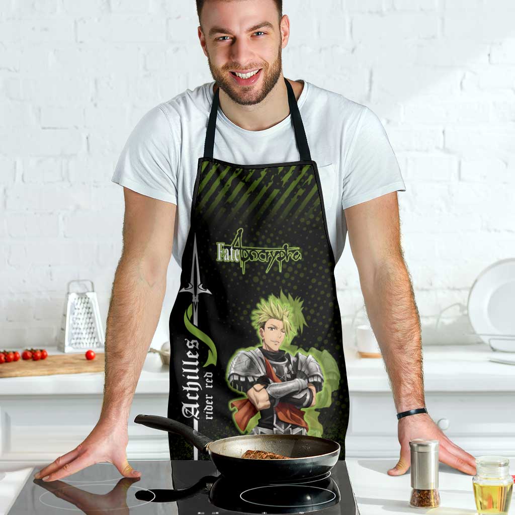Achilles Fate Apocrypha Theme Apron with Spear Pose and Green Black Grunge Graphic Design - The Mazicc