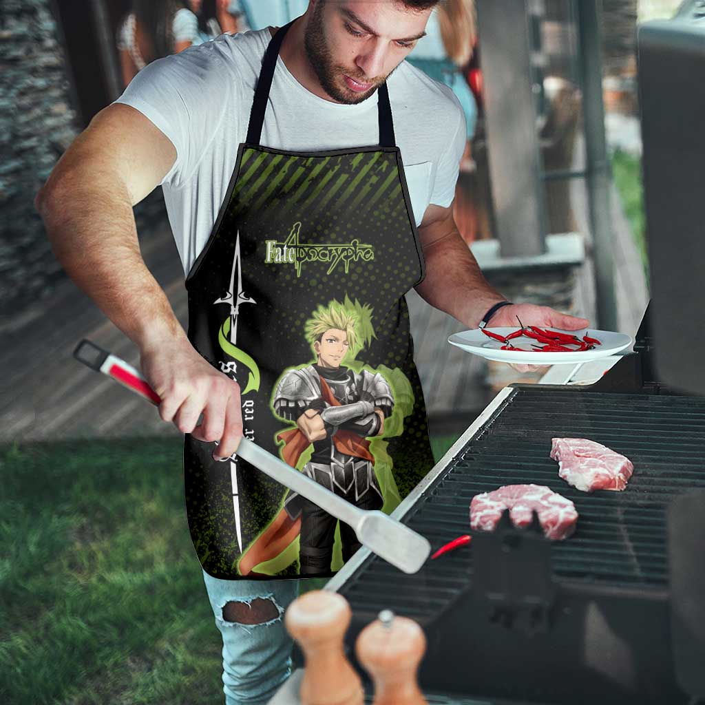 Achilles Fate Apocrypha Theme Apron with Spear Pose and Green Black Grunge Graphic Design - The Mazicc