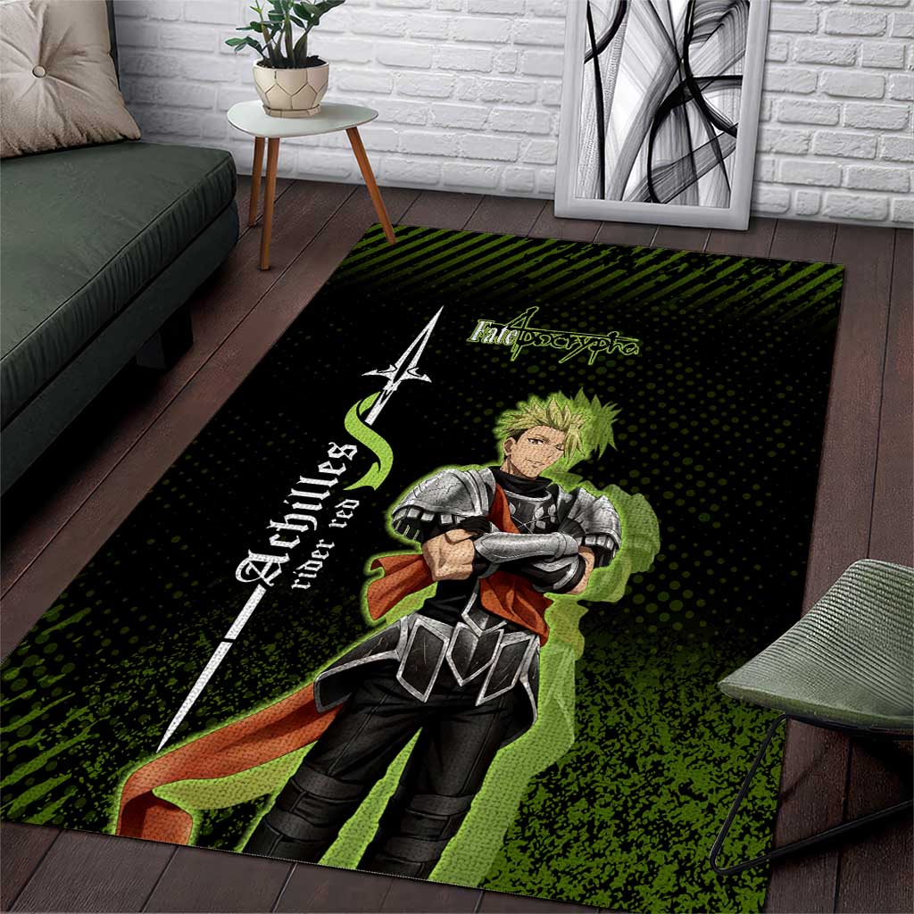 Achilles Fate Apocrypha Theme Area Rug with Spear Pose and Green Black Grunge Graphic Design - The Mazicc