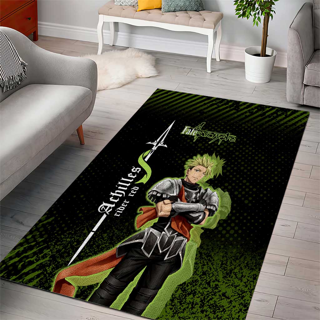 Achilles Fate Apocrypha Theme Area Rug with Spear Pose and Green Black Grunge Graphic Design - The Mazicc