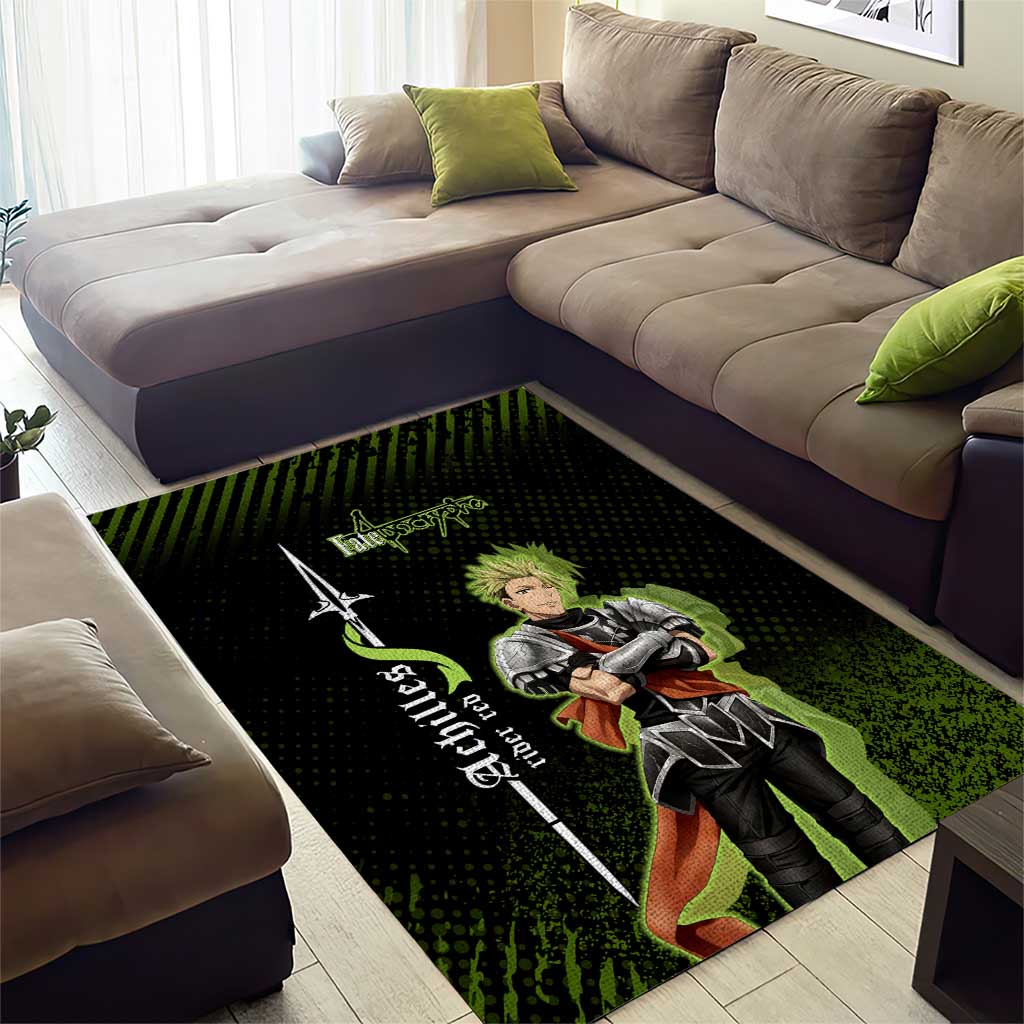 Achilles Fate Apocrypha Theme Area Rug with Spear Pose and Green Black Grunge Graphic Design - The Mazicc