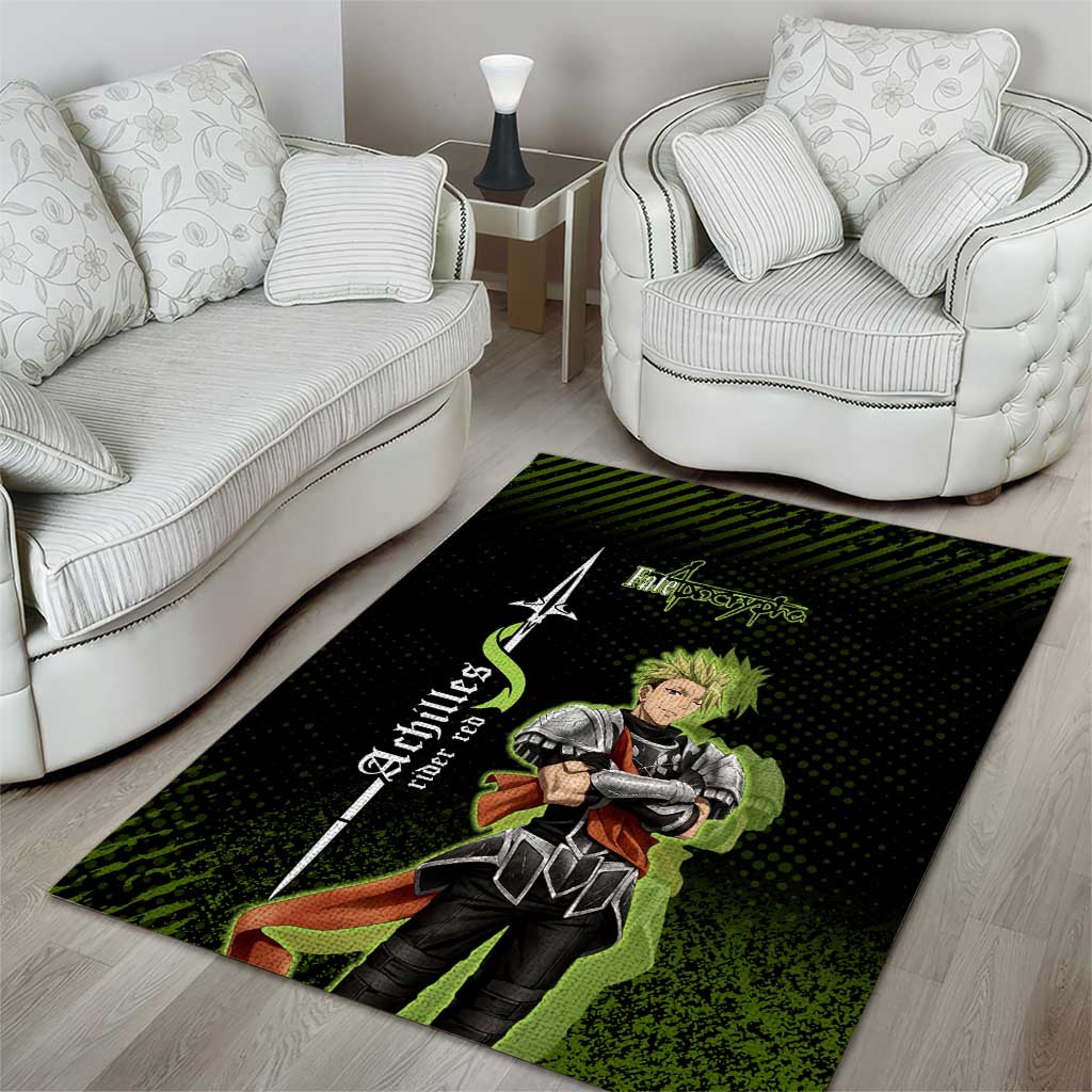 Achilles Fate Apocrypha Theme Area Rug with Spear Pose and Green Black Grunge Graphic Design - The Mazicc