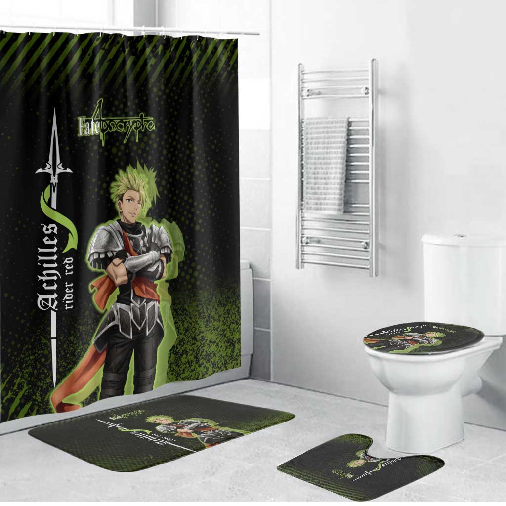 Achilles Fate Apocrypha Theme Bathroom Set with Spear Pose and Green Black Grunge Graphic Design - The Mazicc