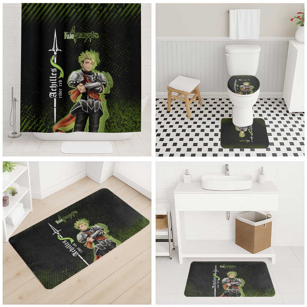 Achilles Fate Apocrypha Theme Bathroom Set with Spear Pose and Green Black Grunge Graphic Design - The Mazicc