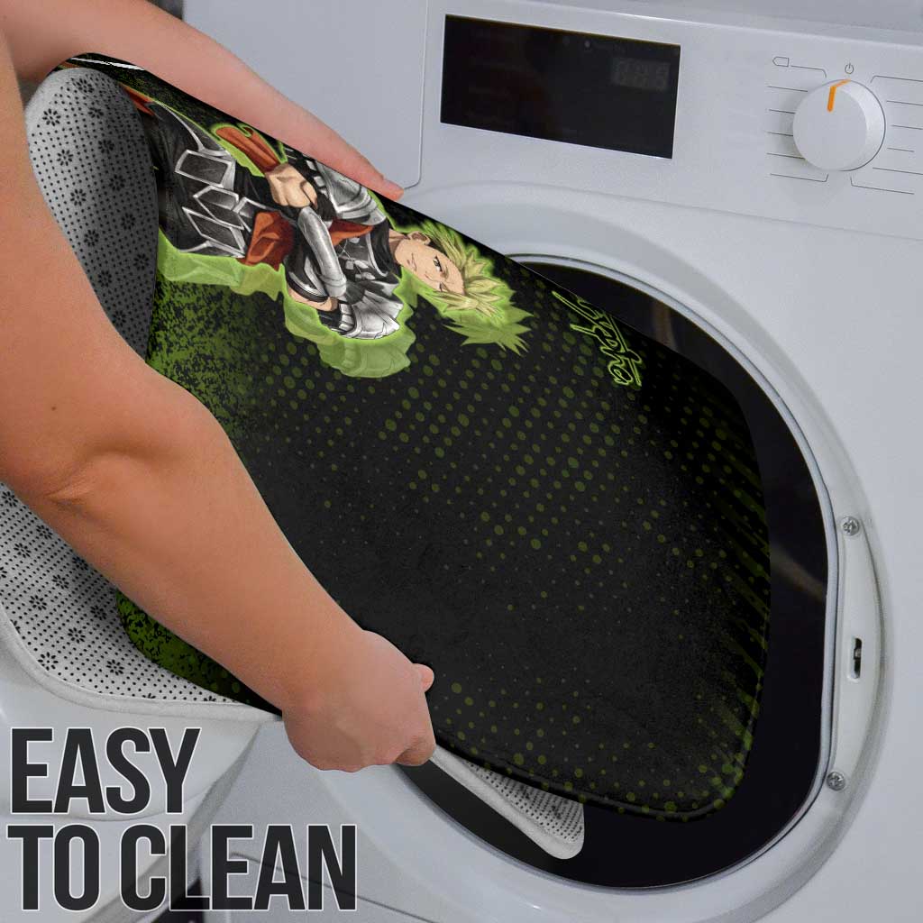 Achilles Fate Apocrypha Theme Bathroom Set with Spear Pose and Green Black Grunge Graphic Design - The Mazicc