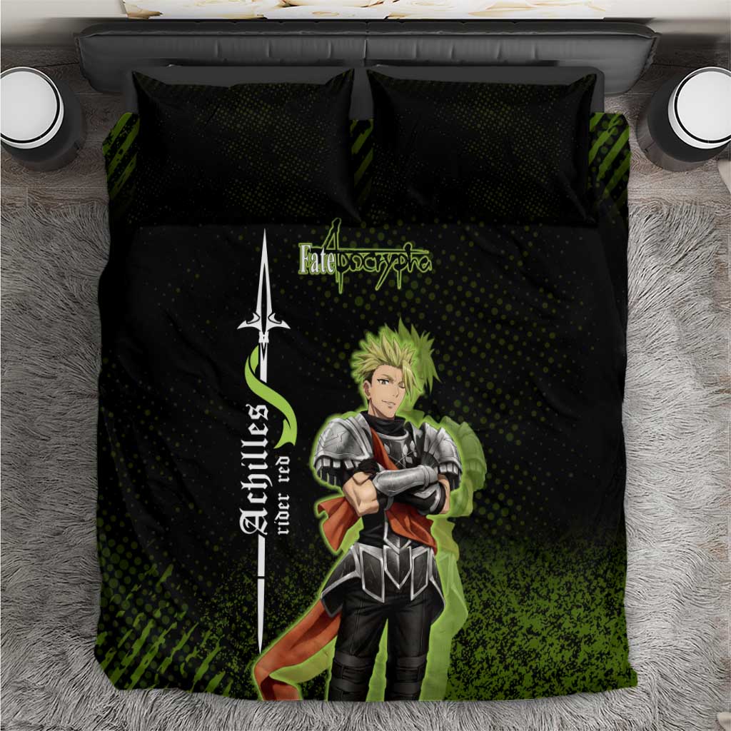 Achilles Fate Apocrypha Theme Bedding Set with Spear Pose and Green Black Grunge Graphic Design - The Mazicc