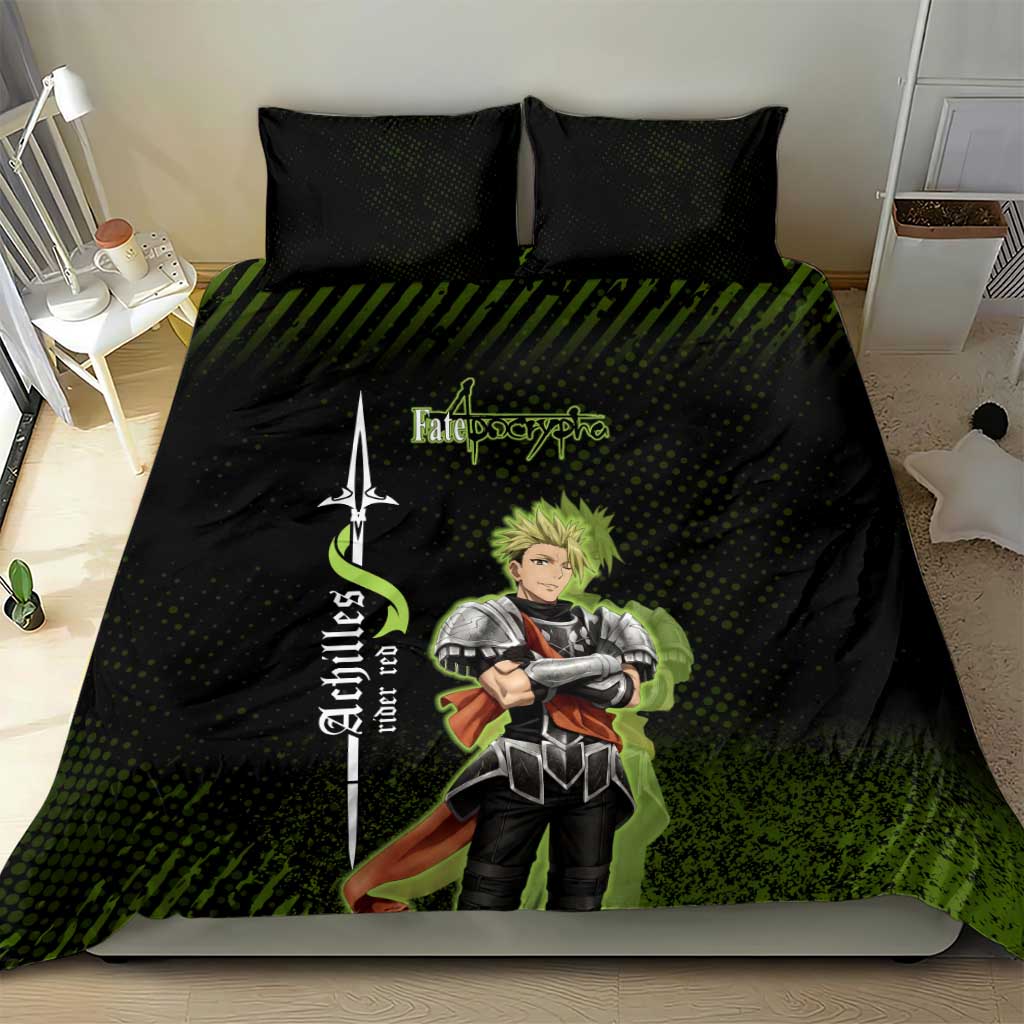 Achilles Fate Apocrypha Theme Bedding Set with Spear Pose and Green Black Grunge Graphic Design - The Mazicc