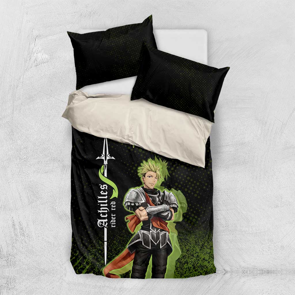 Achilles Fate Apocrypha Theme Bedding Set with Spear Pose and Green Black Grunge Graphic Design - The Mazicc