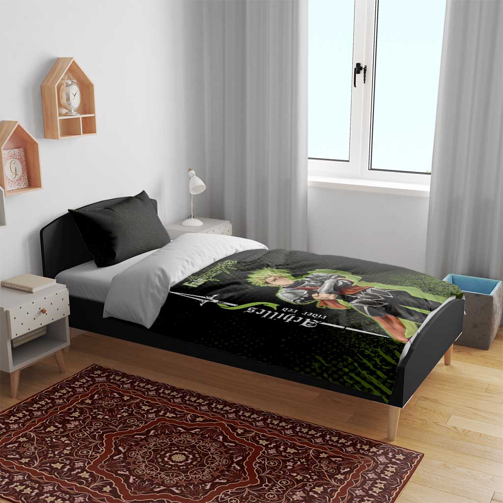 Achilles Fate Apocrypha Theme Bedding Set with Spear Pose and Green Black Grunge Graphic Design - The Mazicc