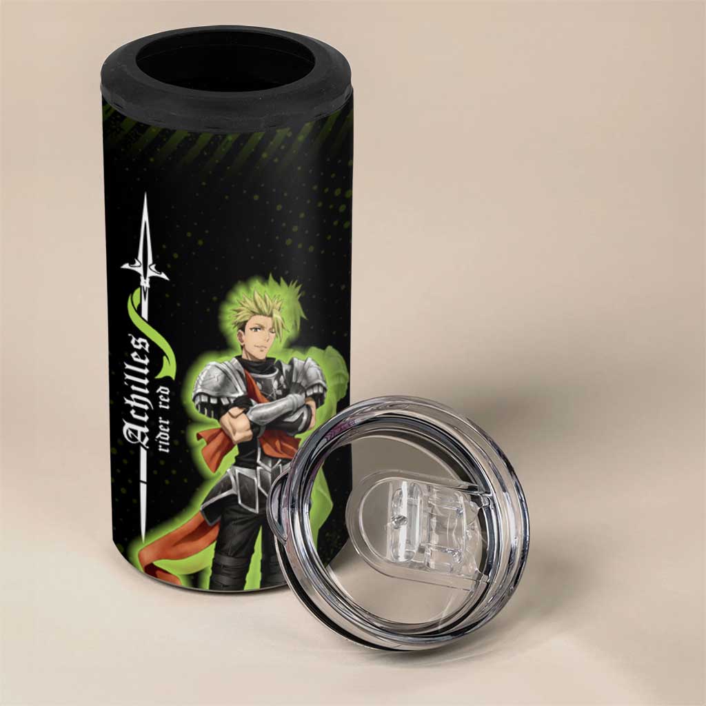 Achilles Fate Apocrypha Theme 4 in 1 Can Cooler Tumbler with Spear Pose and Green Black Grunge Graphic Design - The Mazicc