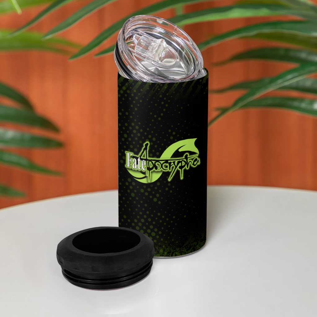Achilles Fate Apocrypha Theme 4 in 1 Can Cooler Tumbler with Spear Pose and Green Black Grunge Graphic Design - The Mazicc