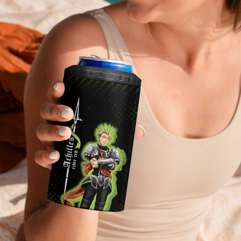 Achilles Fate Apocrypha Theme 4 in 1 Can Cooler Tumbler with Spear Pose and Green Black Grunge Graphic Design - The Mazicc